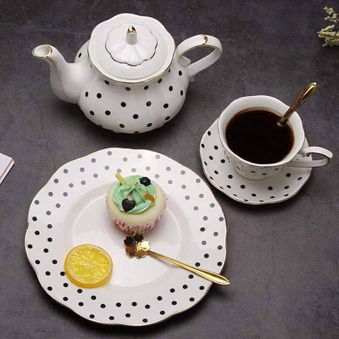 Didiseaon Polka Dot Cup and Saucer Set Ceramic Tea Mug with Saucer 5.51 Inch European Style Coffee Cup for Home and Office Afternoon Tea You Deserve to Have One