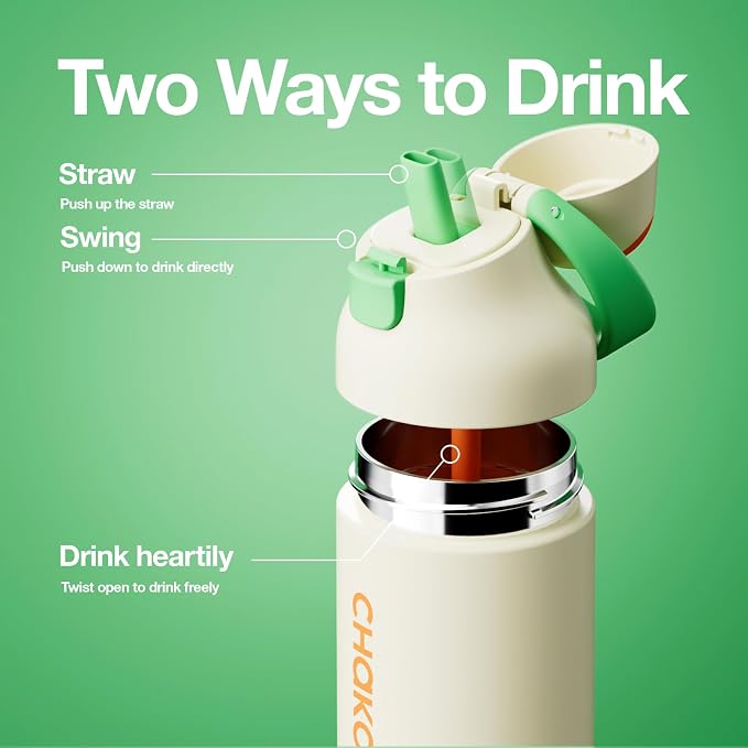 CHAKO LAB Insulated Stainless Steel Water Bottle, BPA-Free Sports Water Bottle,Spout and Straw,Leak Proof Locking Lid,Designed for Travel, School, and Sport,BPA Free,18 oz,Coconut