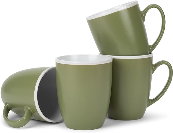 Elanze Designs Solid Color Green White Interior 16 ounce Matte Ceramic Mugs Matching Set of 4
