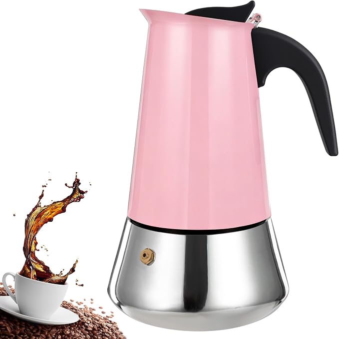 4 Cup Stovetop Espresso Maker Stainless Steel Moka Pot Stove Top Percolator Italian Coffee Makers Capable Mocha Greca Machine Cafe Classic Induction Cookers for Home and Camping 200ml 6.6oz
