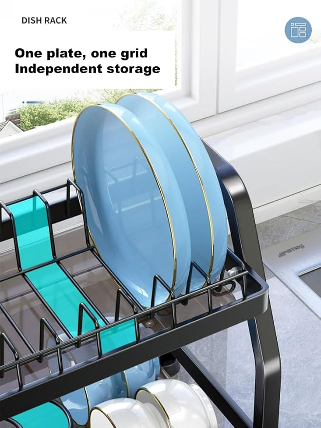 LMingKun Over The Sink Dish Drying Rack,Dish Rack, Dish Dryer Rack, Dish Drain, Black Dish Drying Rack,Snap-On Design 2-3 Tier Small Dish Rack Stainless Steel (25.6''X10.2''X16.1'')