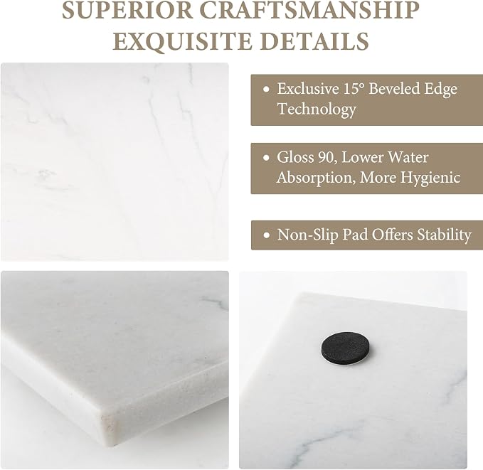 Koville Brazilian Natural Quartzite Cutting Board for Kitchen, 16x12inch Large Hand Crafted Marble Slab for Cheese, Charcuterie, Pastry Board - Wedding Gift, House Warming Gift