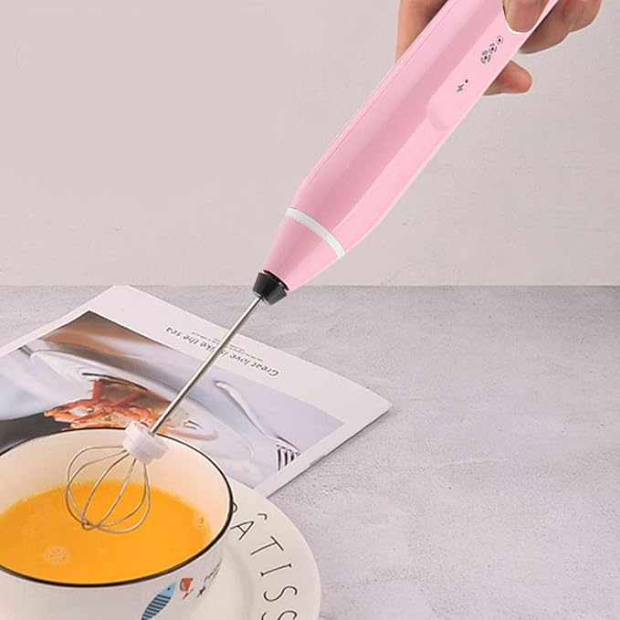 Rechargeable Electric Milk Frother, 3 - Speed Handheld Coffee Mixer with USB Charging, Includes Balloon Whisk for Latte Art, Egg Beating, and Sauce Mixing (pink)