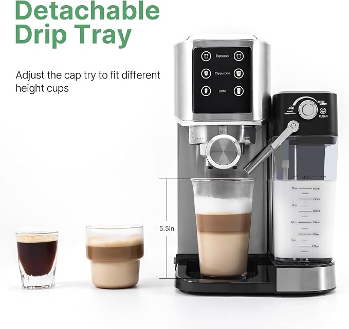 URintells Cuising Espresso Machine 20 Bar, Touchscreen Espresso Maker with Automatic Milk Frother for Cappuccino Latte, Expresso Coffee Machine for Home with Dual Heating System and Dual Pump