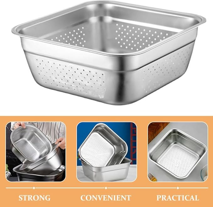 Kichvoe Stainless Steel Colander Large Capacity Multi-functional Washing Basin for Fruits and Vegetables Efficient Drainage Design Space-saving Shape for Kitchen Use