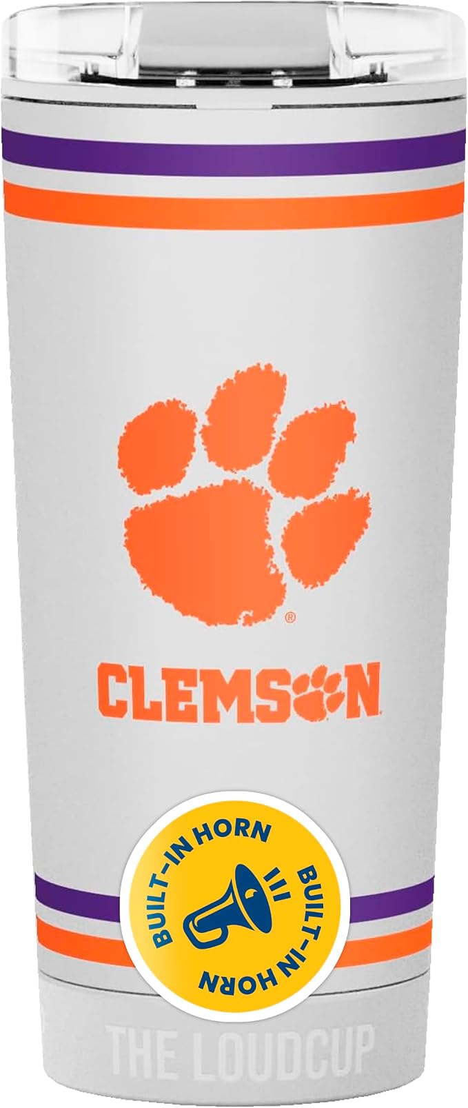 The LoudCup Blow Horn Tumbler, Cheer & Sip 2-in-1 Reusable Water Bottle with Built-In Horn for Sports Games, Tailgates, Parties & Events, BPA-Free, 16 oz, Clemson University