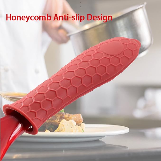 4 Pieces Silicone Hot Tool Holder Heat Resistant Potholder Cookware Handle Non Slip Rubber Pot Holders Handles Grip Covers for Cast Iron Skillet Silicone Cooking Kitchen Suits