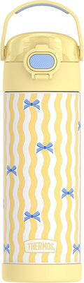 THERMOS FUNTAINER 16 Ounce Stainless Steel Vacuum Insulated Bottle with Wide Spout Lid, Wavy Bows