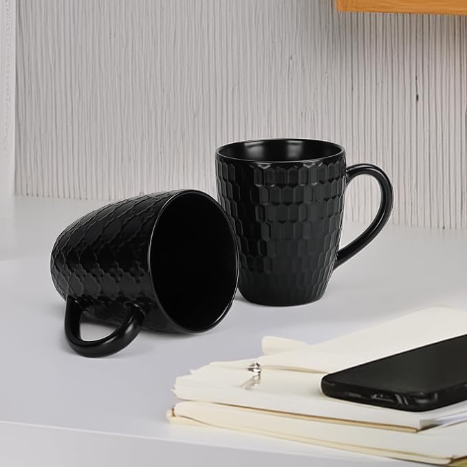 Schliersee 16 OZ Black Coffee Mugs Set of 6, Geometric Pattern Ceramic Coffee Mug Cups for Latte, Tea, Cappuccino, Mocha, Cocoa, Espresso cups