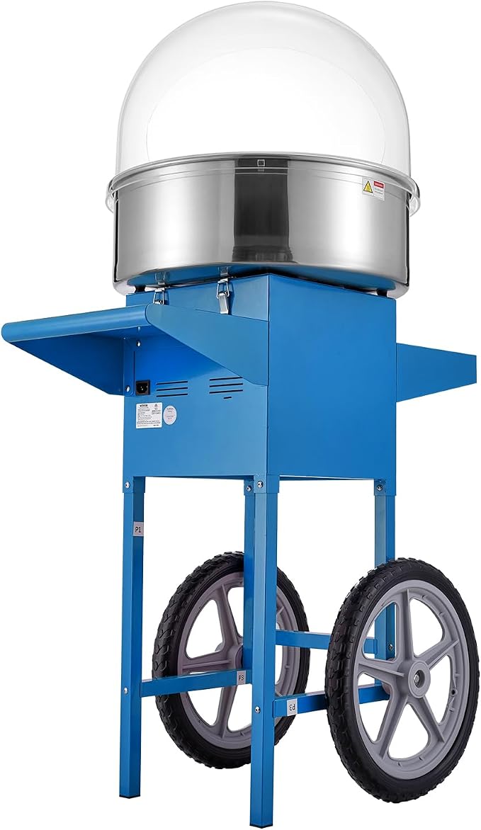 VEVOR Electric Cotton Candy Machine Cart with Cover, 1000W Commercial Floss Maker w/Stainless Steel Bowl, Sugar Scoop and Drawer, Perfect for Home, Carnival, Kids Birthday, Family Party, Blue