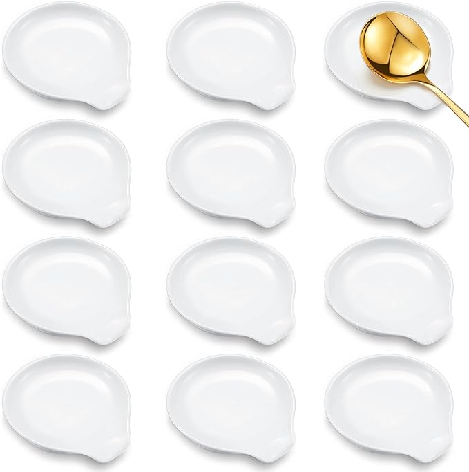 Irenare 12 Pcs Ceramic Spoon Rest for Stove Top, 3.74 Inch Porcelain Spoon Holder, Coffee Utensil Rest Heat Resistant Dishwasher Safe for Home Kitchen Accessories Gift(White)