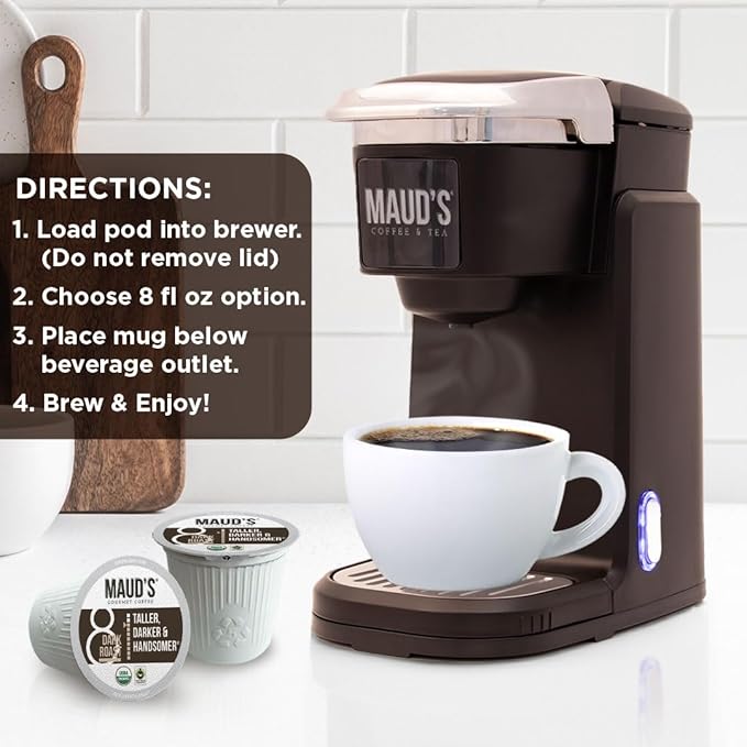 Maud's Organic Dark Roast Coffee Pods, 50 ct, Fair Trade & Single Origin Single Serve Pods – 100% Arabica Coffee, Compatible with Keurig K Cups Maker
