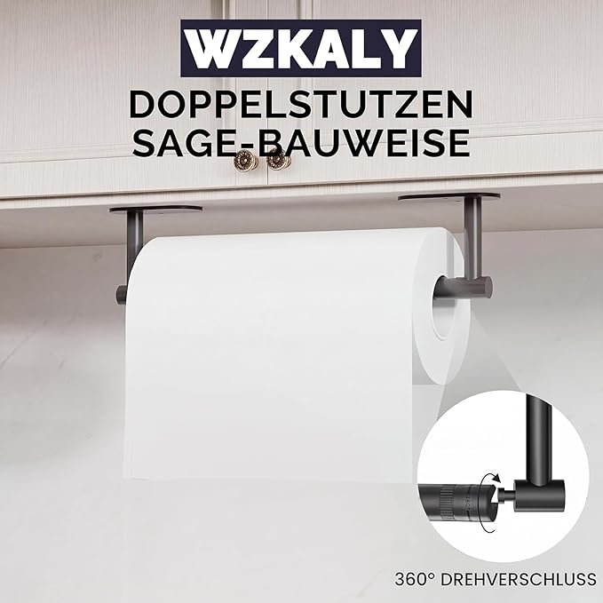 Black Paper Towel Holder Under Cabinet, Self Adhesive or Wall Mounted SUS304 Stainless Steel Paper Towel Holder for Kitchen, Bathroom, Farmhouse, Barbecue and Laundry (Matte Black)