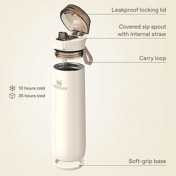 STANLEY Flowstate™ Spring Bottle | Leakproof Water Bottle with Carry Strap & Flip-Top Locking Lid | Insulated Stainless Steel | Fits Most Cup Holders | BPA-Free | 20 oz | Sorbet Plus