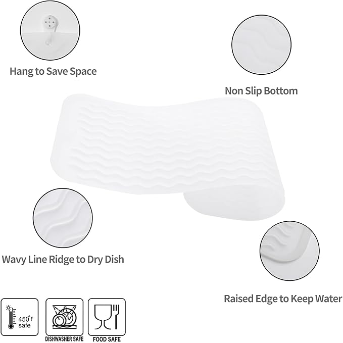 MicoYang Silicone Dish Drying Mat for Multiple Usage,Easy clean,Eco-friendly,Heat-resistant Silicone Mat for Kitchen Counter,Sink,Bar,Bottle,or Cup Translucent M 17 inches x 6 inches