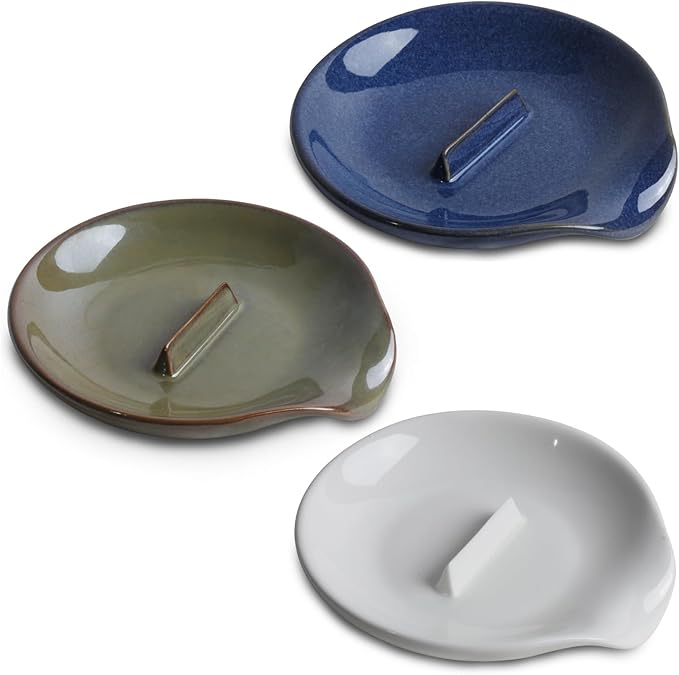 Egg Cracker Spoon Holder, Spoon Rest for Kitchen, Ceramic Spoon Holder for Stove Top, Cooking Spoon Holder,Heat Resistant Utensil Rest for Countertop, Dishwasher Safe, 3 pack