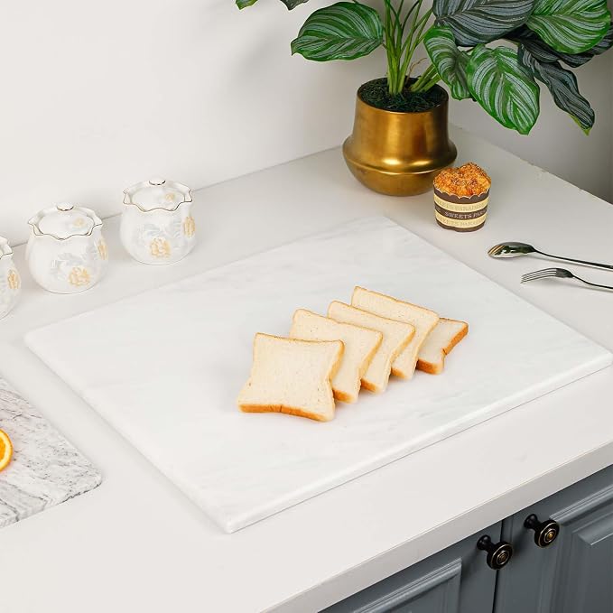 White Marble Cutting Board for Kitchen, 16 x 20 Inch Stone Cutting Board, Marble Pastry Board for Baking Dough Chocolate Cheese & Charcuterie, Marble Slab Wedding Gift