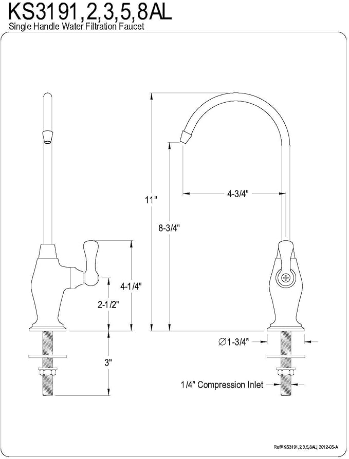 Kingston Brass Gourmetier KS3192AL Restoration Single Handle Water Filtration Faucet, Polished Brass, 10.81 x 4.63 x 1.75
