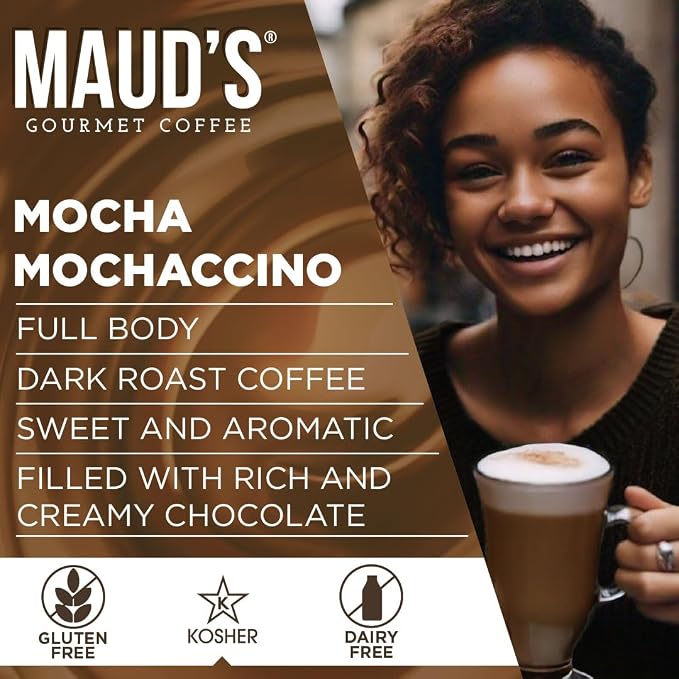 Maud's Chocolate Mocha Cappuccino Coffee Pods, 50ct - Mochaccino Mocha Flavor - Made with Gourmet Arabica Coffee, Pods Compatible with Keurig K Cups Maker