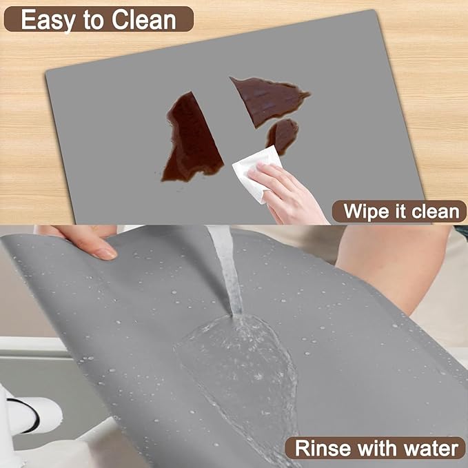 32''x24''(80cmx60cm) Silicone Mat for Kitchen Counter, Non-Slip Heat Resistant Countertop Protector, Waterproof Durable Kitchen Mat for Countertops, Islands (Light Gray)