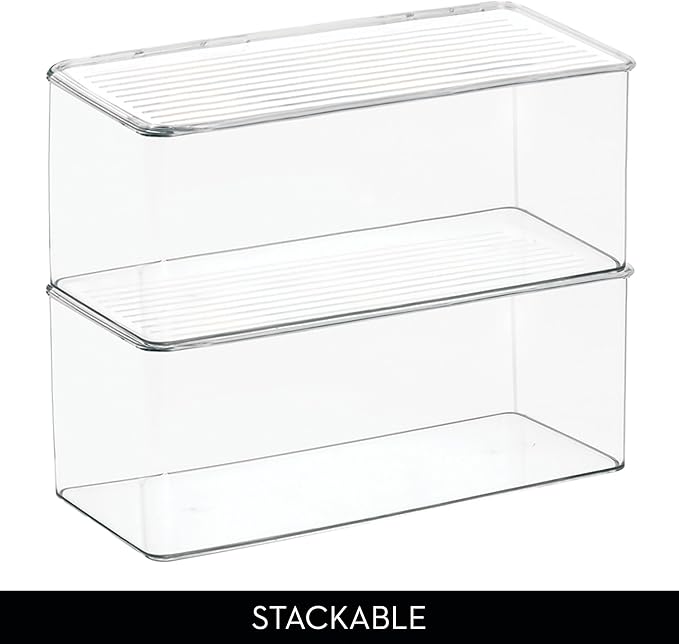 iDesign Plastic Stackable Hinged-Lid Storage Box for Kitchen, Bathroom, or Office - Set of 3 - Clear