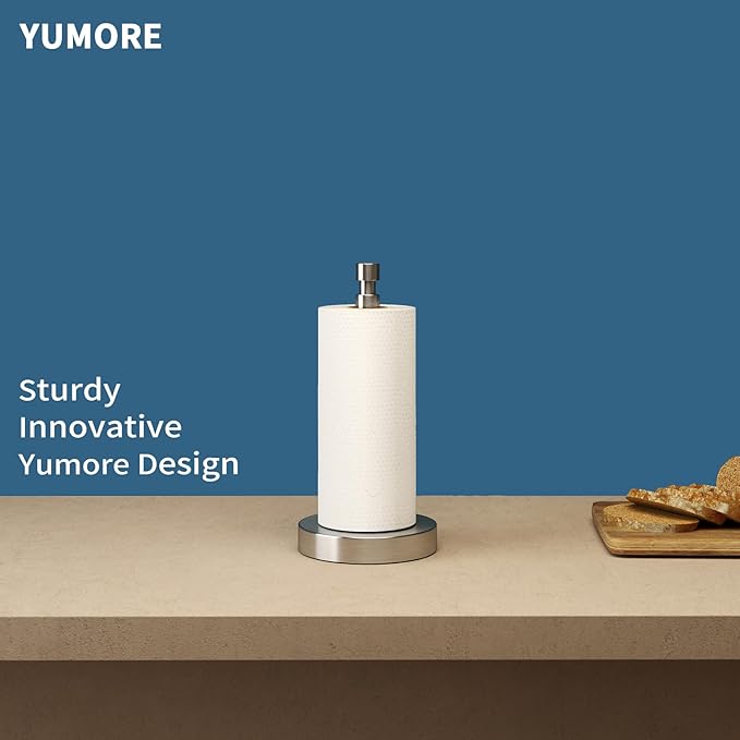 YUMORE Paper Towel Holder Countertop, Counter Paper Towel Holder with Weighted Base Non Slip, Standing Paper Towel Roll Holder for Modern Kitchen Bathroom, Stainles Steel (Brushed Nickel)