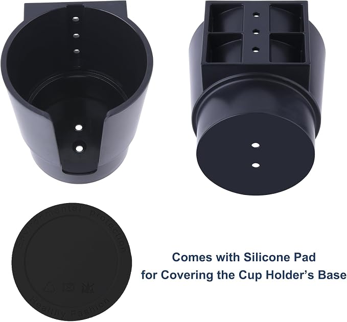 Universal Large Desk Cup Holder Clamp on, Heavy Duty Plastic Drink Holder for Table, Porch Swing, Patio Chair, Clip On Anti-Spill Bottle Holder for Most Cups, Bottles, Cans, Tumbles, Black, Pack of 2