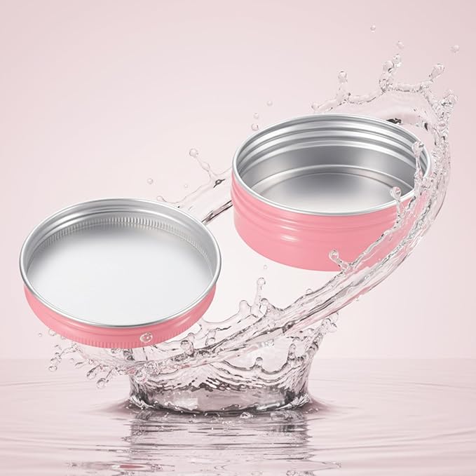 Patelai 2 oz Pink Metal Round Tins Aluminum Tin Cans Salve Tins Containers with Screw Lid 10 Sheets Stickers for Salve Spice Candies Balms Candles, 36 Pack (Classic Style)