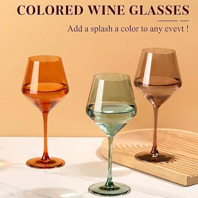 Colored Wine Glasses Set of 6-17.5【Hand Blown】 Crystal Colorful Wine Glasses with Tall Long Stems, Elegant Muticolor Colored Glassware - Unique Gifts for Wine Lovers-Wedding Gifts