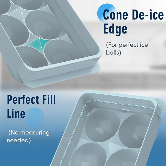 Large Ice Ball Maker Mold, 1.9" Round Ice Cube Mold for Whiskey Bourbon Cocktail, 6 Balls, Sphere Ice Mold, Big Ice Cube Tray with Container and Tongs, Easy to Fill & Release