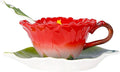 Hibiscus Flower Tea Cup and Saucer Set 6 Oz, Enamel Flower Porcelain Coffee Cup Saucer Set with Spoon for Women, Hand Crafted Tea Set (Hibiscus)