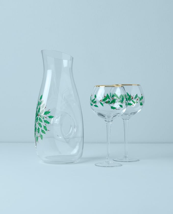 Lenox Holiday Drinkware Glassware Collection, Decanter & Wine Glass Set, 3-Piece