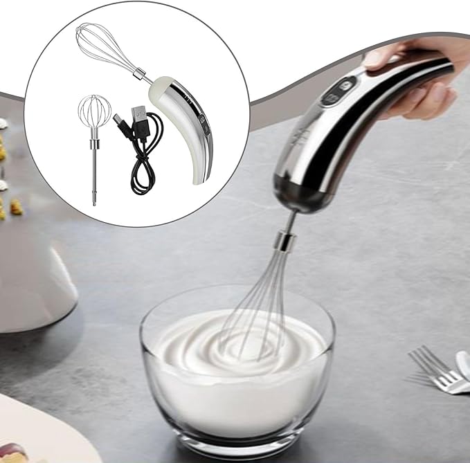 Electric Egg Beater Mini Handheld Milk Frother Cordless 5 Stainless Steel Whisk Attachment Suitable for Home, Silver White