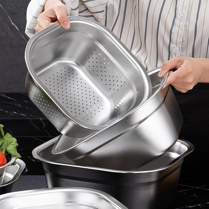 Kichvoe Stainless Steel Colander Large Capacity Multi-functional Washing Basin for Fruits and Vegetables Efficient Drainage Design Space-saving Shape for Kitchen Use