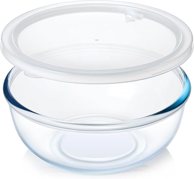 NUTRIUPS 6 QT Large Glass Mixing Bowl with Lid, Large Glass Mixing Bowl for Sourdough, Big Glass Bowls for Salad (White)