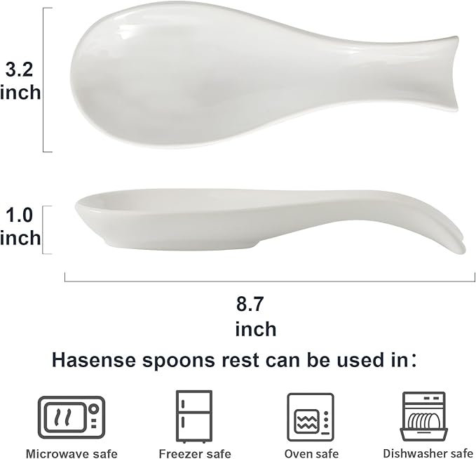 Ceramic Spoon Rest for Stove Top,Large 8.7 Inch Spoon Holder for Kitchen Counter, Porcelain Utensil Rest for for Ladle, Spatula, Tongs, Housewarming Gift,Dishwasher Safe and Heat-Resistant,White(1 PC)