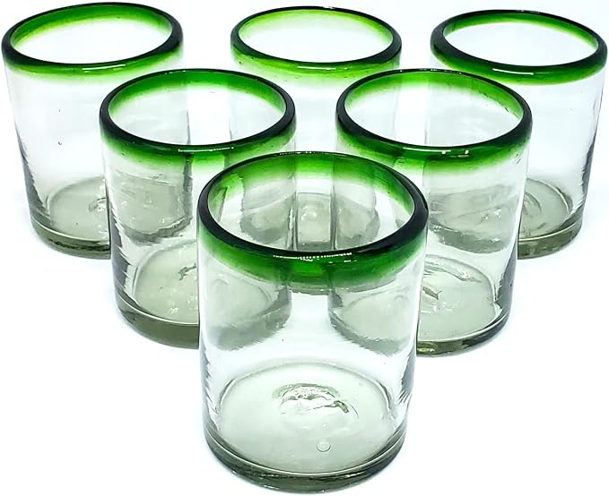 Emerald Green Rim 10 oz Tumblers (set of 6), Recycled Glass, Lead-free, Toxin-Free (Tumbler)