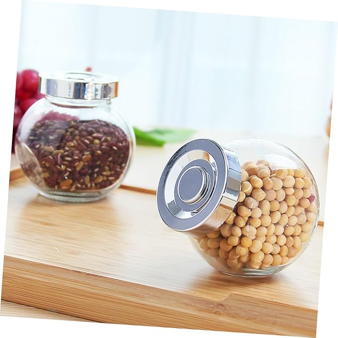 PRETYZOOM Round Glass Sealed Jar Airtight Kitchen Storage Container 8-Piece Set for Dry Fruits and Snacks Sealed for Meal Prep and Organization