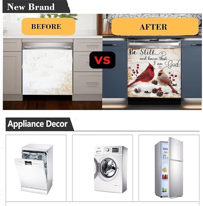 Red Hummingbird Dishwasher Magnet Cover,Winter Snow Scene Dishwasher Magnetic Sticker,Pine Cone Refrigerator Panel Decal,Wood Grain Washing Machine Front Door Magnetic Decoration,23"x26"