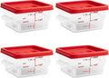 2 Quart Set of 4 Food Storage Containers,Food Containers with Lids and Handles,Square Commercial Food Containers for Kitchen, Restaurant，Refrigeration etc