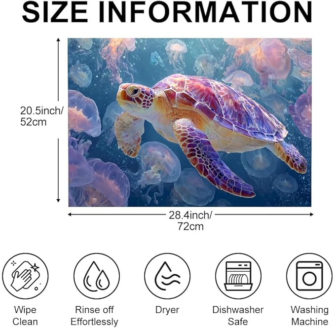 Stove Top Cover for Electric Stove 28.4 x 20.5 Inch Non Slip Stove Mat Sea Turtle Jellyfish Glass Cooktop Protector Kitchen Counter Mat