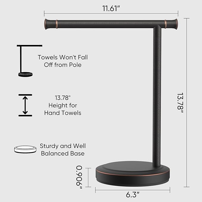 Hoimpro 13" Oil Rubbed Bronze Stand Hand Towel Holder Bathroom Kitchen Countertop Towel Rack Towel Bar Ring Free Standing Counter T Bath Accessories Freestanding Vanity Sink Hardware Stainless Steel
