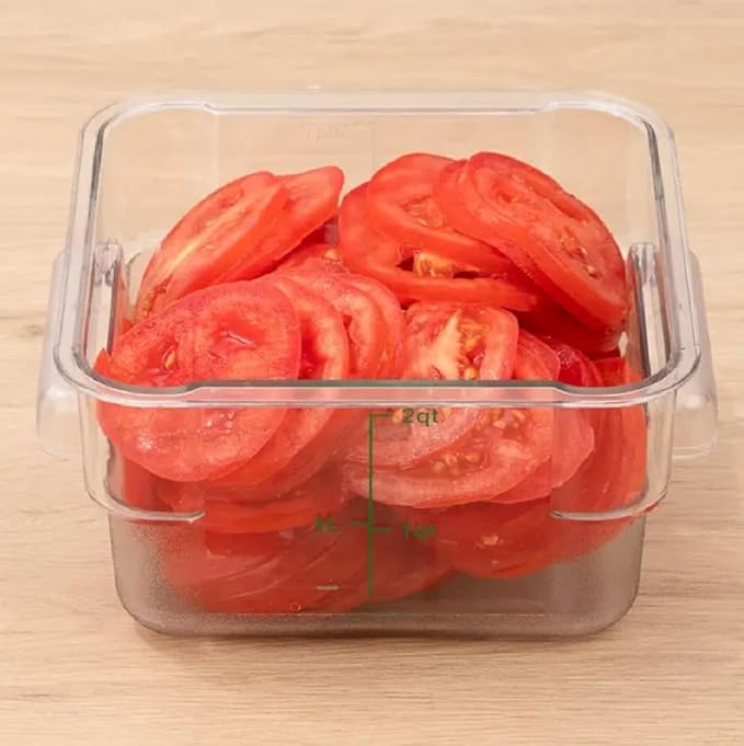 Soro Essentials- 2 qt. Polycarbonate Square Food Storage Container with Graduated Markings Clear Color- Stackable Storage Bin Plastic Food Container with Handle for Pantry Organizer Storage Kitchen
