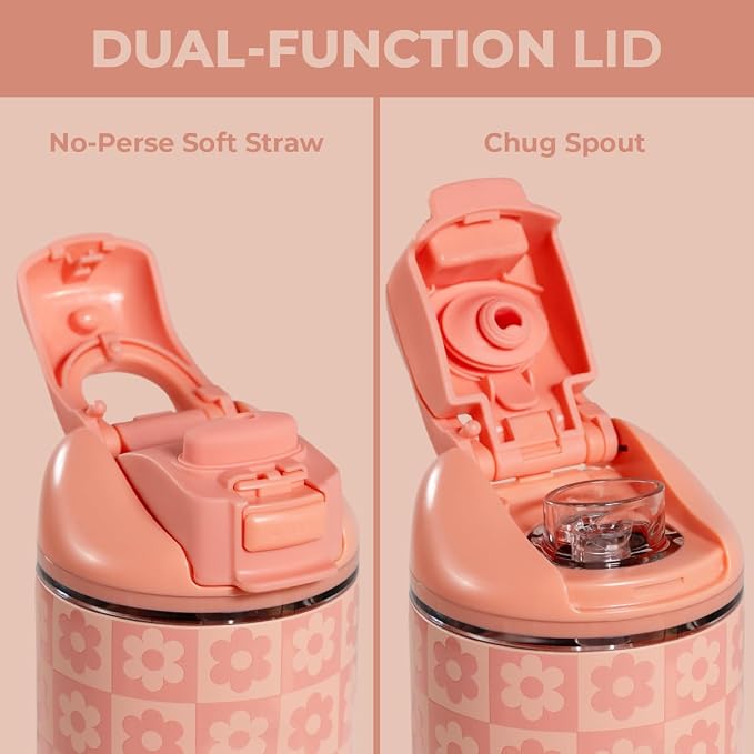 HydroJug Ease2o 14oz Kids Water Bottle with Straw & Chug Lid, Daisy Checkers