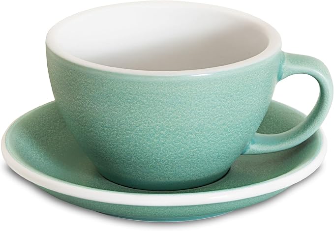 Loveramics Matt Cappuccino Cup, 10 oz Ceramic Latte Art Mug with Saucer, Thick-walled stoneware cup Set, Barista Latte Cup Set for Latte, Cappuccino, Tea - Mineral Colors (Emerald, 10OZ)