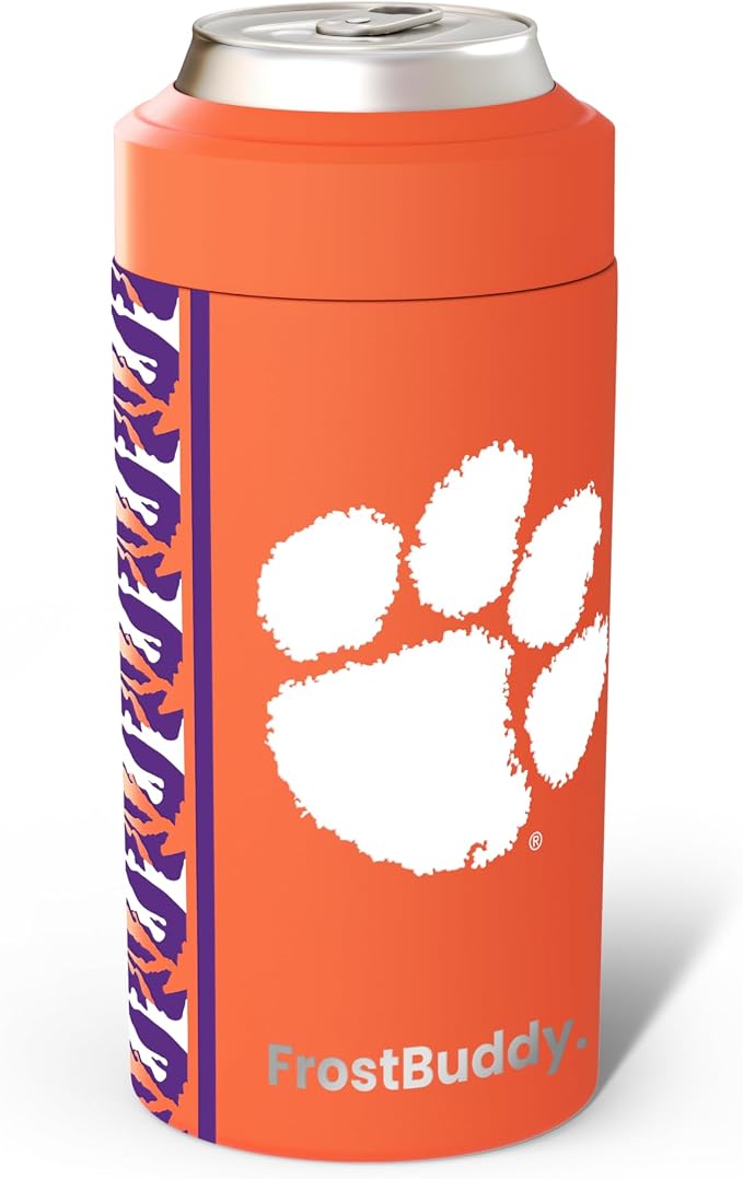 Frost Buddy NCAA Universal Buddy - Fits all - Stainless Steel Can Cooler for 12 oz & 16 oz Regular or Slim Cans & Bottles - Stainless Steel (Clemson Tigers)