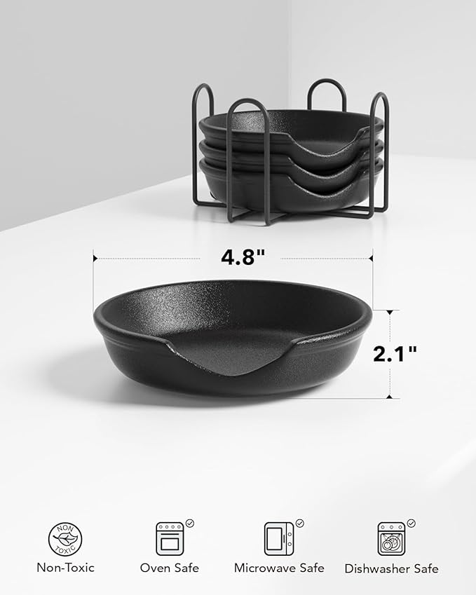 LE TAUCI Ceramic Spoon Rest with Holder, 4.8 Inches Spoon Rest for Stove Top, Utensil Rest for Kitchen Counter, Coffee Spoon Holder, Set of 4, Crude Black