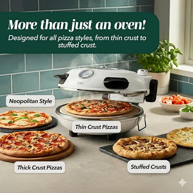 Cook With Color Electric Countertop Pizza Oven, Indoor Crispy Crust Pizza Maker, 12 Inch Pizza Oven with Ceramic Stone, Heats up to 800°F, Dual Temperature Control, Includes Pizza Peel, Off White