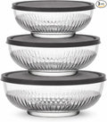BOHEM'S 3 Pack Glass Bowls with Lids, Space-Saving Stackable Heavy Glass Food Storage Containers set with Lids, Meal Prep Containers With BPA-Free airtight Lids (4-6-11 cup) (30–50–88 oz)