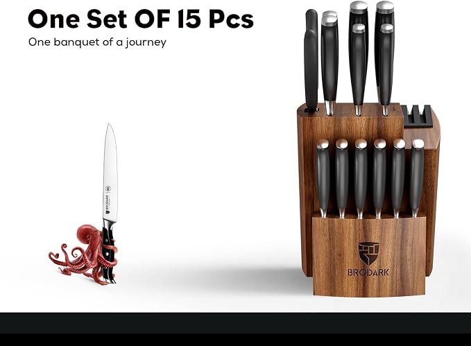 Kitchen Knife Set - Full Tang 15 Pcs Professional Chef Knife Set with Sharpener, Razor - sharp Knives Set for Kitchen, German Stainless Steel - Knife Block Set, Elegent Gift Box for Men Women